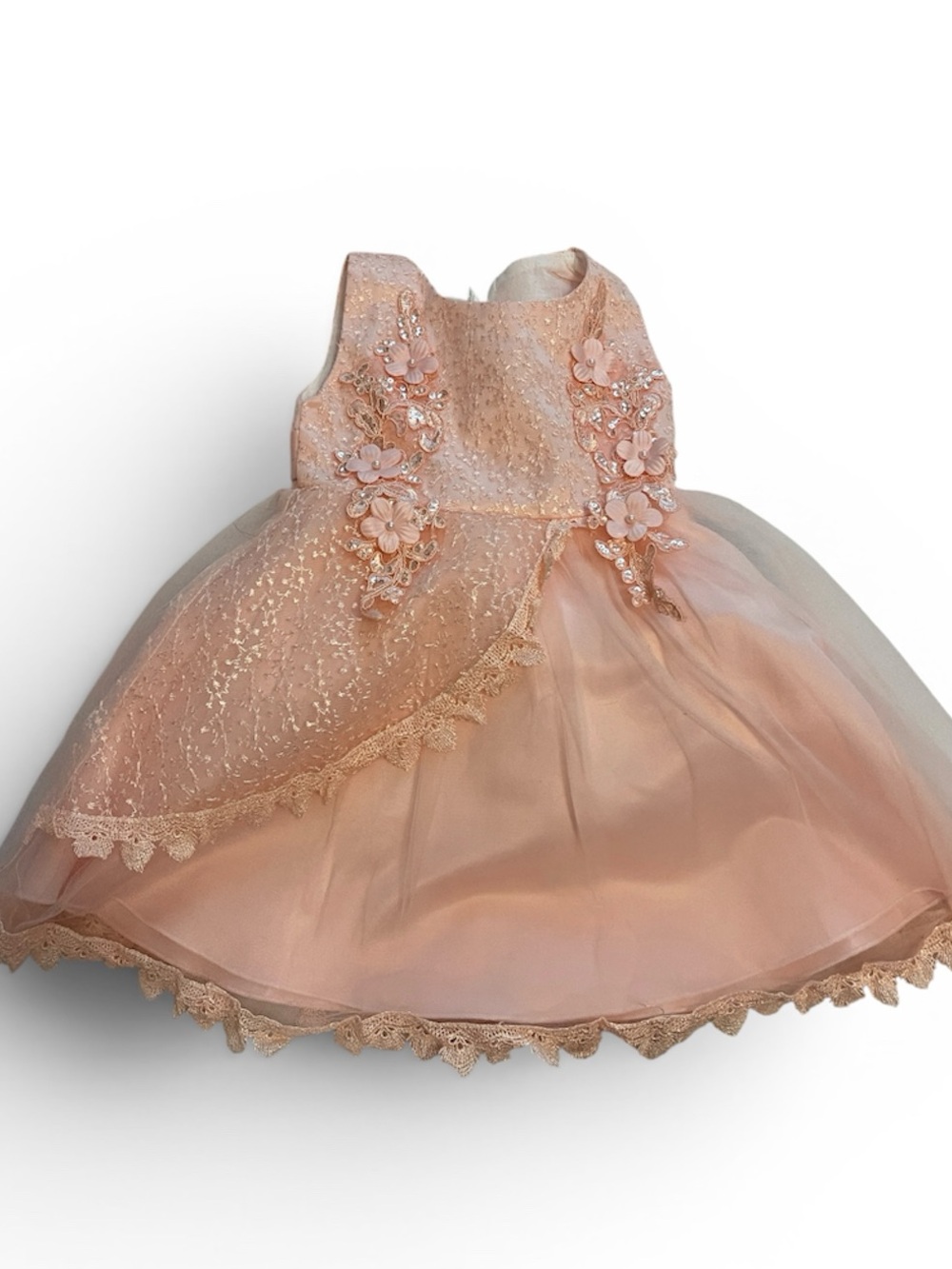 Floral Applique Peach Girls' Formal Dress